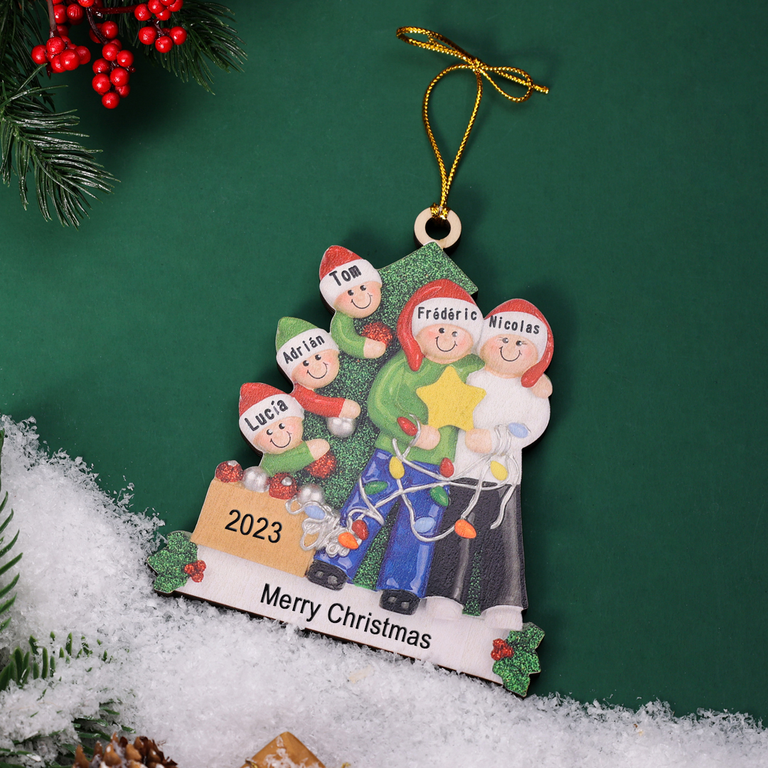 5 Names-Family Christmas Wooden Ornament Custom 5 Names Hanging Ornament Gifts For Family