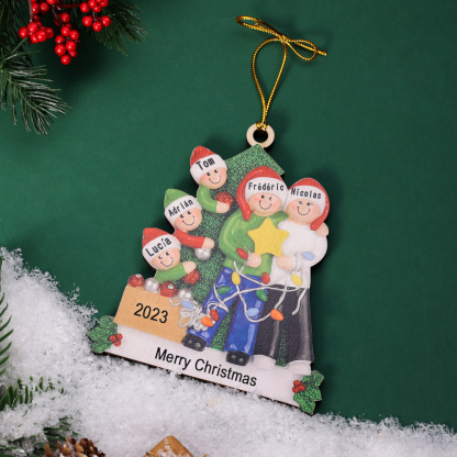 3 Names-Family Christmas Wooden Ornament Custom 3 Names Hanging Ornament Gifts For Family