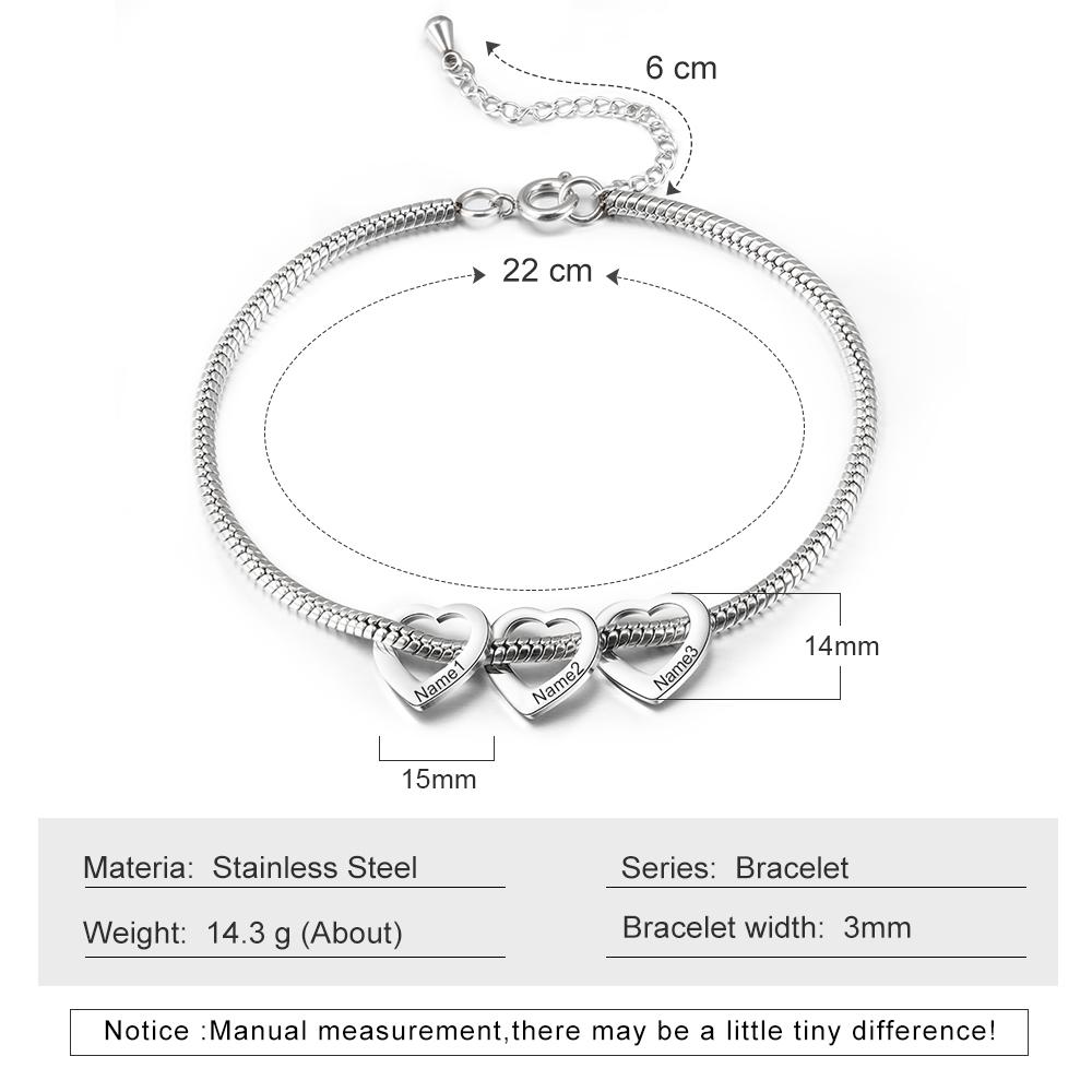 Jessemade Adjustable Personalized Anklet For Women, Silver, 4 Heart Charms With Gift Box, A Wonderful Gift For Her.