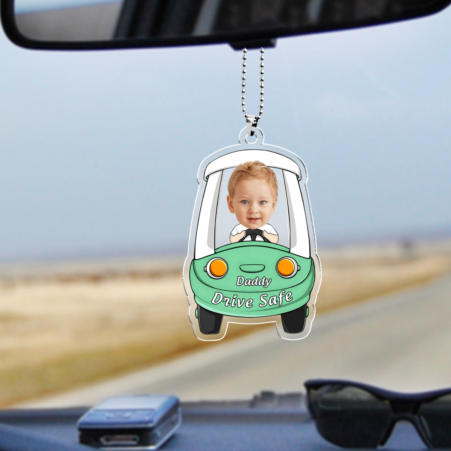 Acrylic Keyring/Decoration Personalised Photo, Name And Text Driving Pattern Pendant For Dad