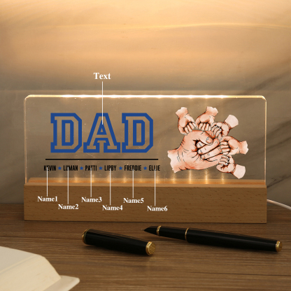 6 Names - Personalised Fist Bump Table Lamp - Dad's Dream Team - Father's Day Gift for Dad