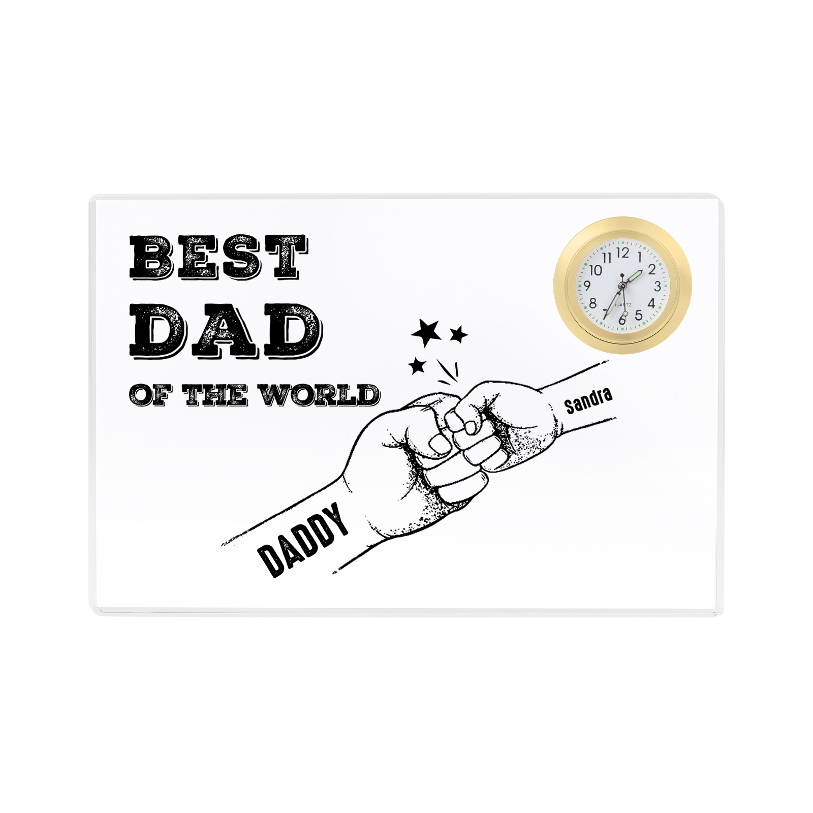 2 Names - Personalised Fist Bump Acrylic Rectangular Clock Ornament Father's Day Gift for Dad