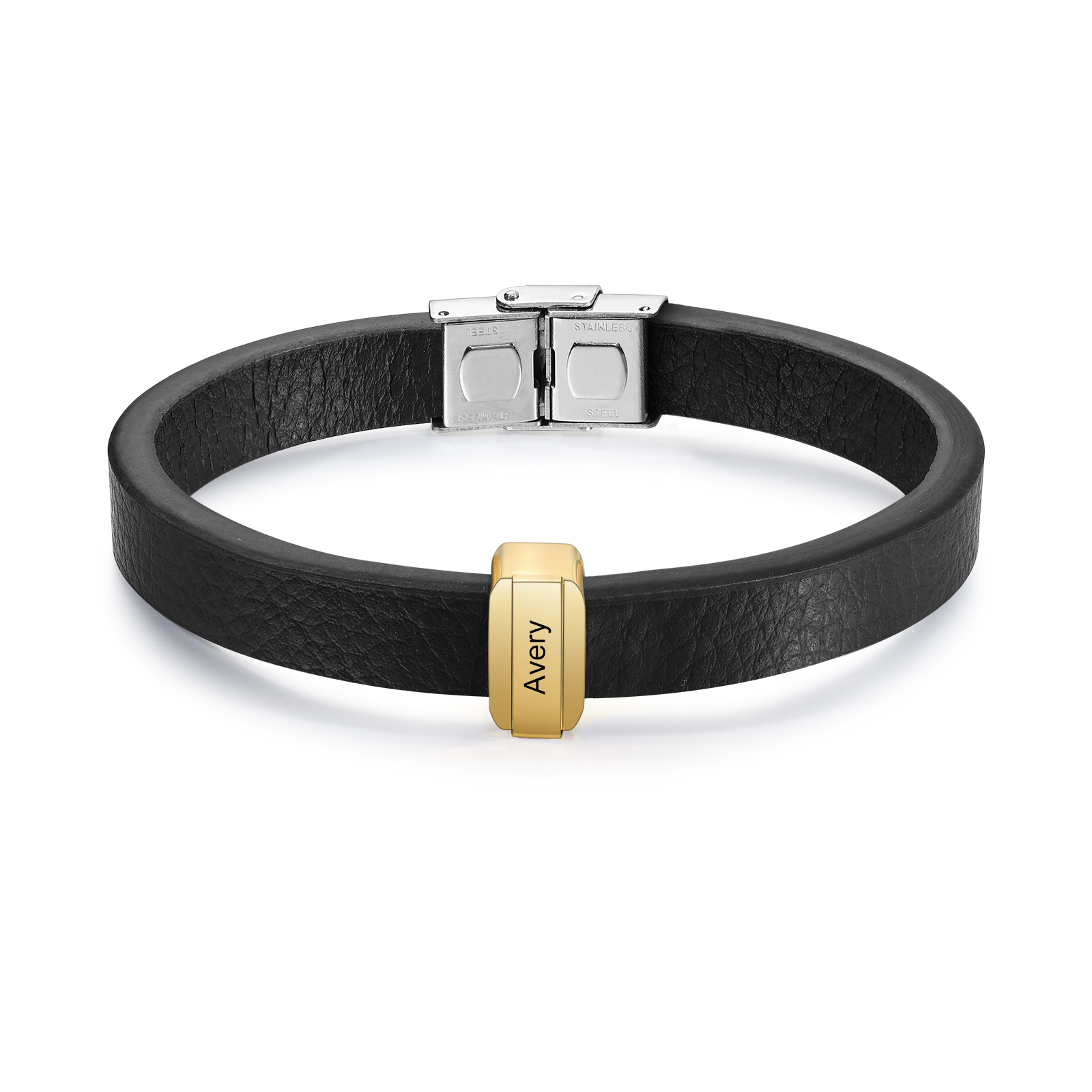 1 Name Personalised Stainless Steel Leather Bracelet Engraved Name Men's Bracelet Gift for Dad