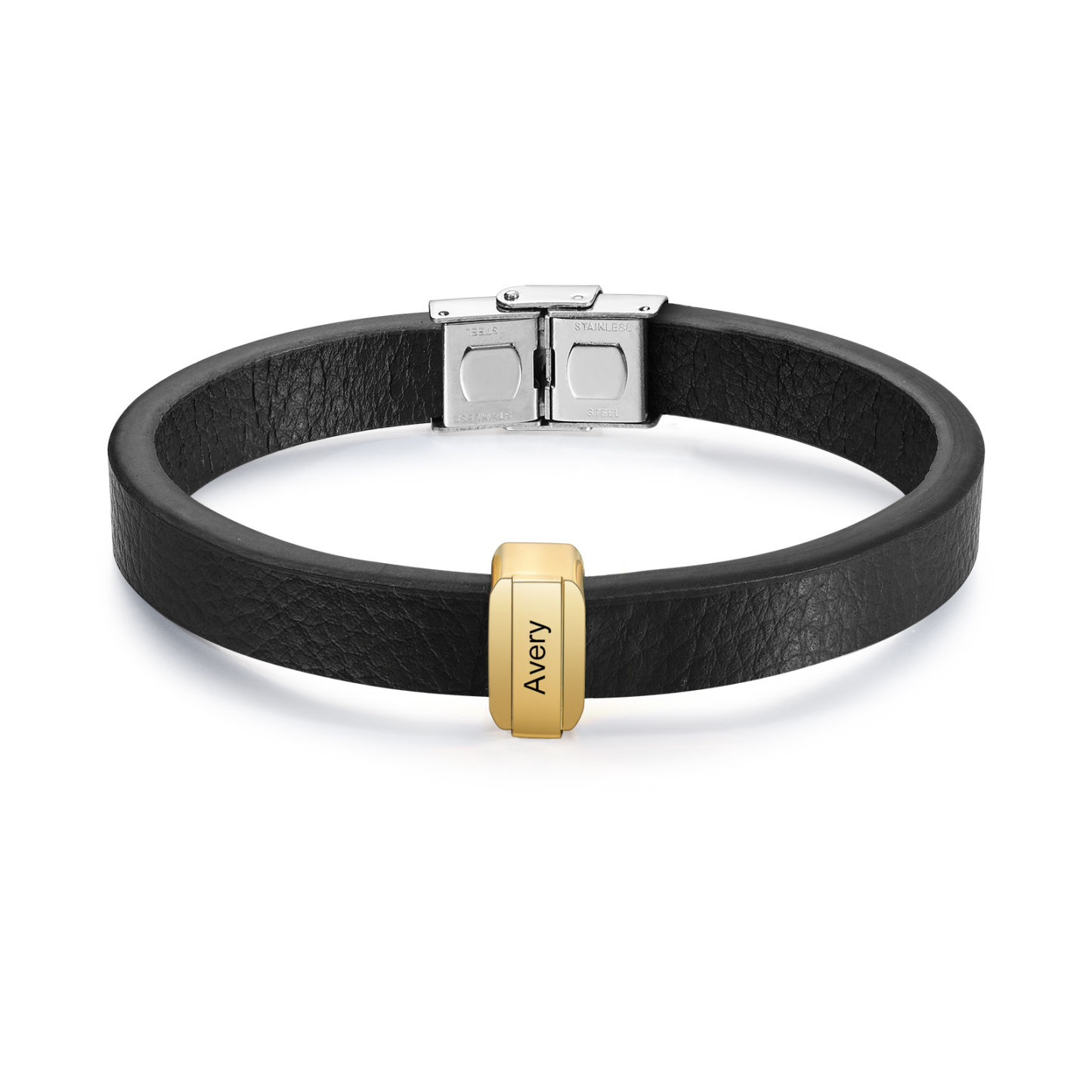 1 Name Personalised Stainless Steel Leather Bracelet Engraved Name Men's Bracelet Gift for Dad