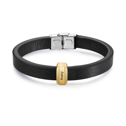 1 Name Personalised Stainless Steel Leather Bracelet Engraved Name Men's Bracelet Gift for Dad