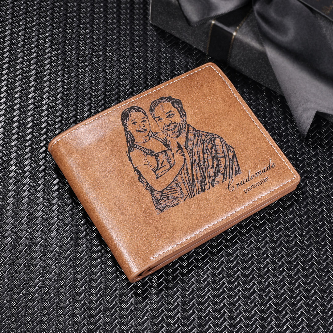 Personalised Leather Wallet Engraved Photo Short Wallet Gifts For Men