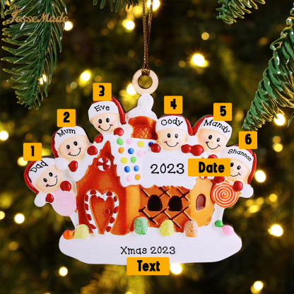 6 Names-Cookie House Christmas Ornament Custom 6 Names Hanging Ornament Gifts For Family
