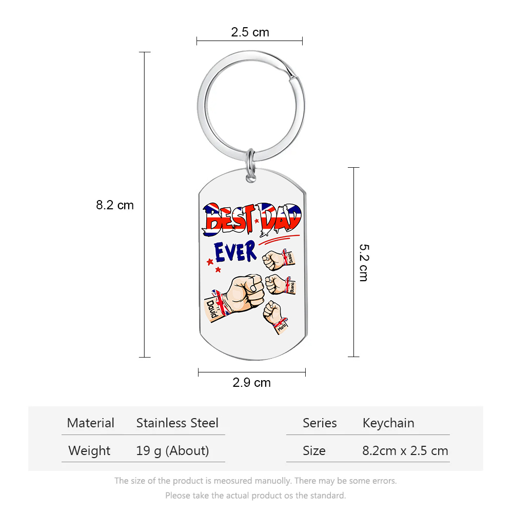 4 Names - Personalised Fist Bump Pattern Keyring Custom Name Gift for Dad