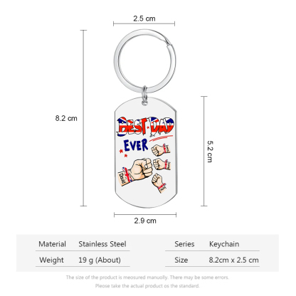 4 Names - Personalised Fist Bump Pattern Keyring Custom Name Gift for Dad