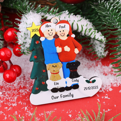 4 Names-Personalised Family Wooden Christmas Xmas Tree Decoration Ornament-Custom 4 Names And Dates Hanging Ornament Gifts For Family