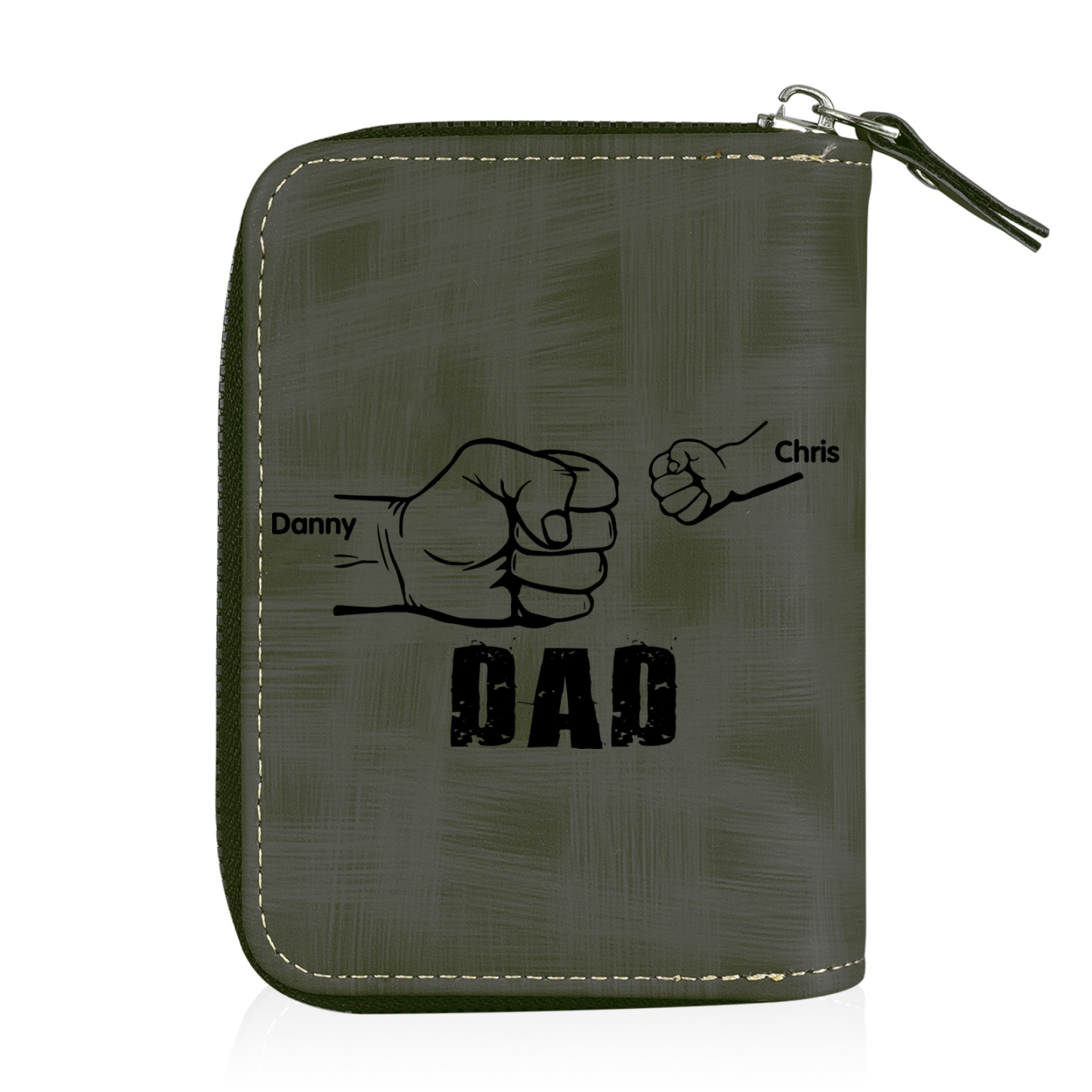 2 Names - Personalised Fist Bump Fist Bump Photo Custom Leather Men's Zipper Wallet as a Father's Day Gift for Dad