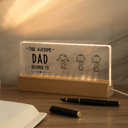 3 Names & Doll Gender - Personalised Lamp -This Awesome Dad  Belongs To - Father's Day Gift for Dad