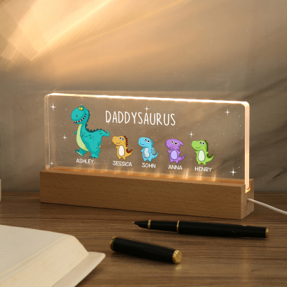 5 Names - Personalised Cute Dinosaur Pattern Beautiful Table Lamp Father's Day Gift for Dad