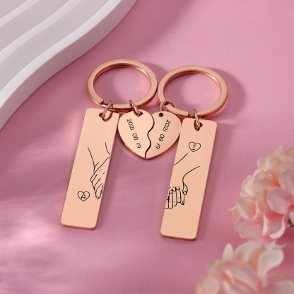 Personalised Hand in Hand Couple Keyring Set Engrave Name Matching Couple Gifts, Special Gift Set with Gift Card Gift Box For Him