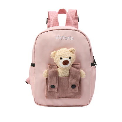 Personalised Bear School Bag Custom Name Canvas Backpack Back To School Gift for Kids