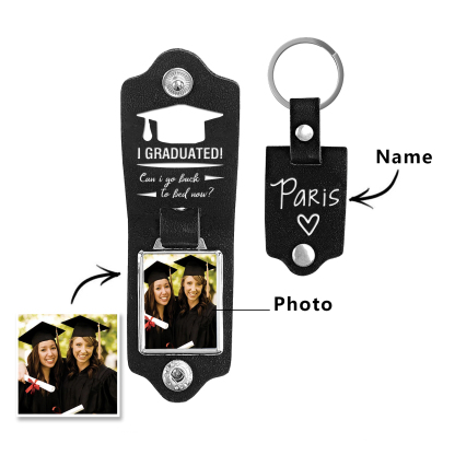 2024 Graduation Gifts - Personalised Name Flip Leather Keyring Customized Photo Keyring Gift for Her/Him