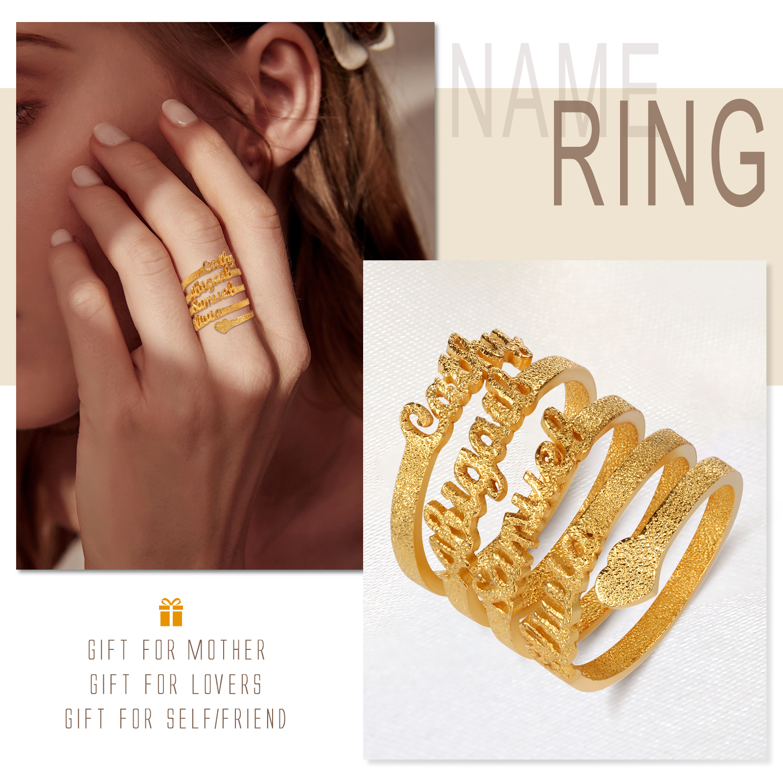Personalised Family Name Ring Custom 4 Names Gifts For Women | Jessemade