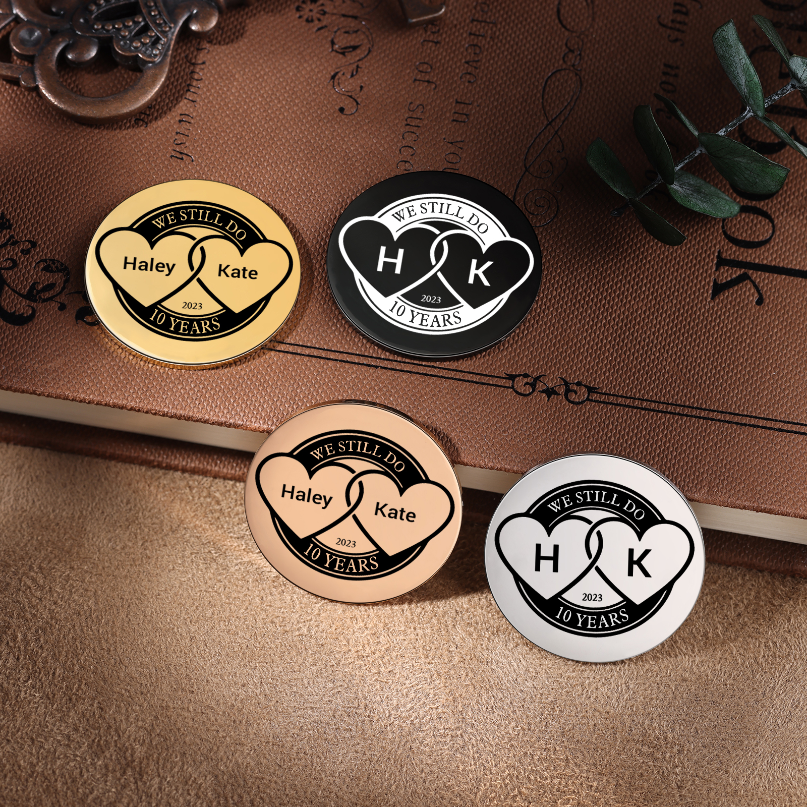 2 PCS Personalized Name Stainless Steel Couple Coin Custom Anniversary Special Gift