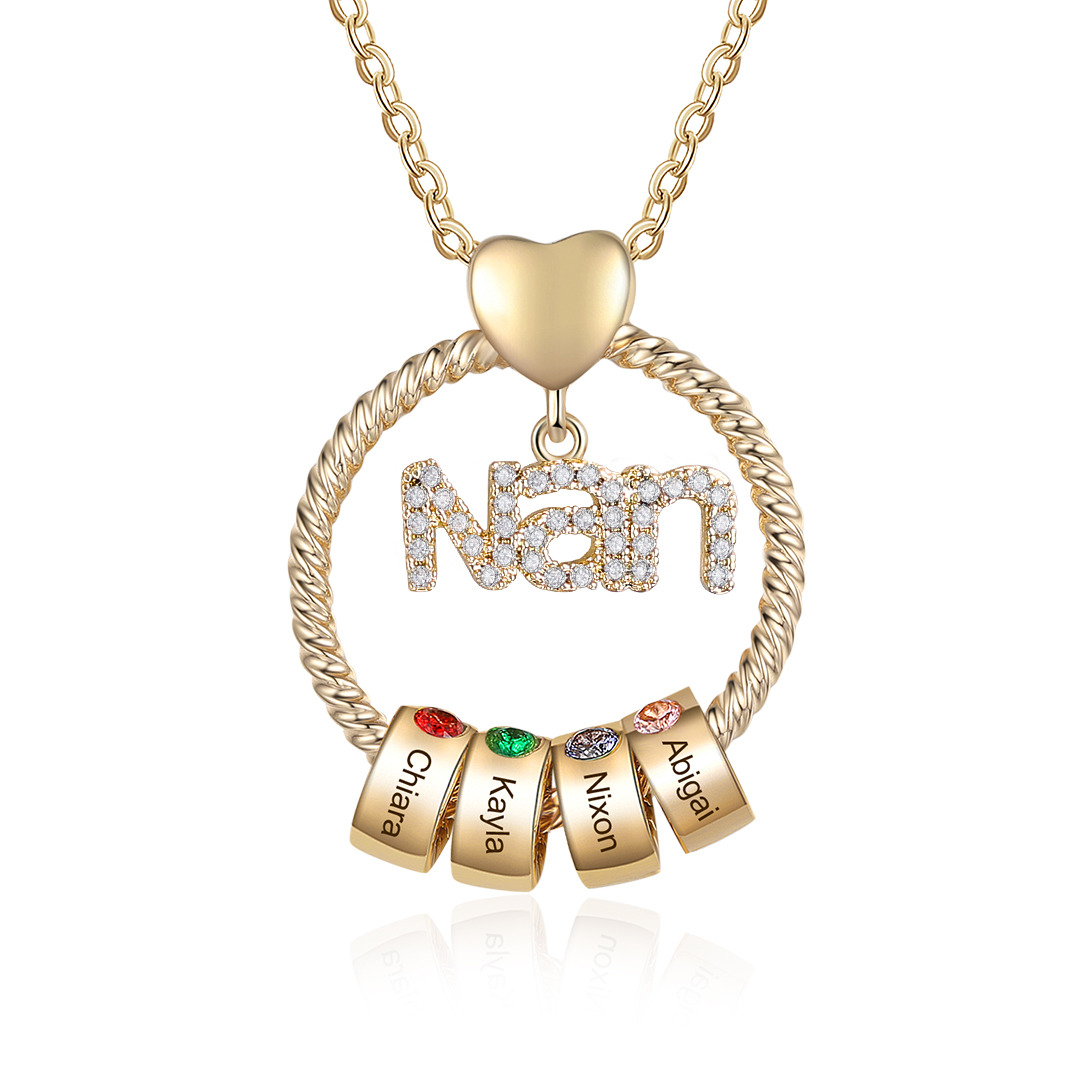 Personalised Circle Necklace With 1-8 Birthstones&Names Pendant Gift For Nanny Nan | Jessemade