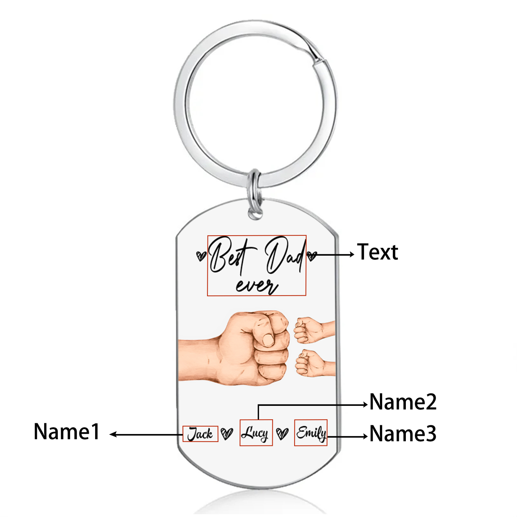 3 Names - Personalised Custom Fist Bump Keyring Gift Custom Name for Dad