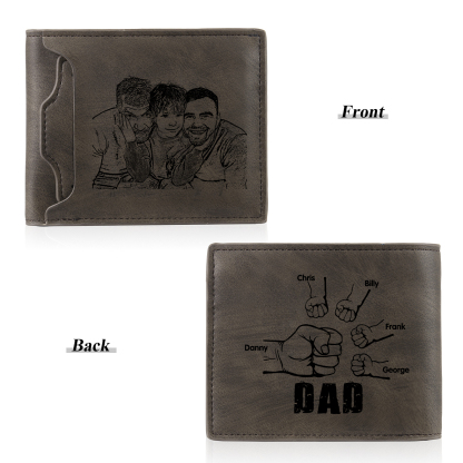 5 Names - Personalised Photo Custom Leather Men's Folding Wallet as a Father's Day Gift for Dad