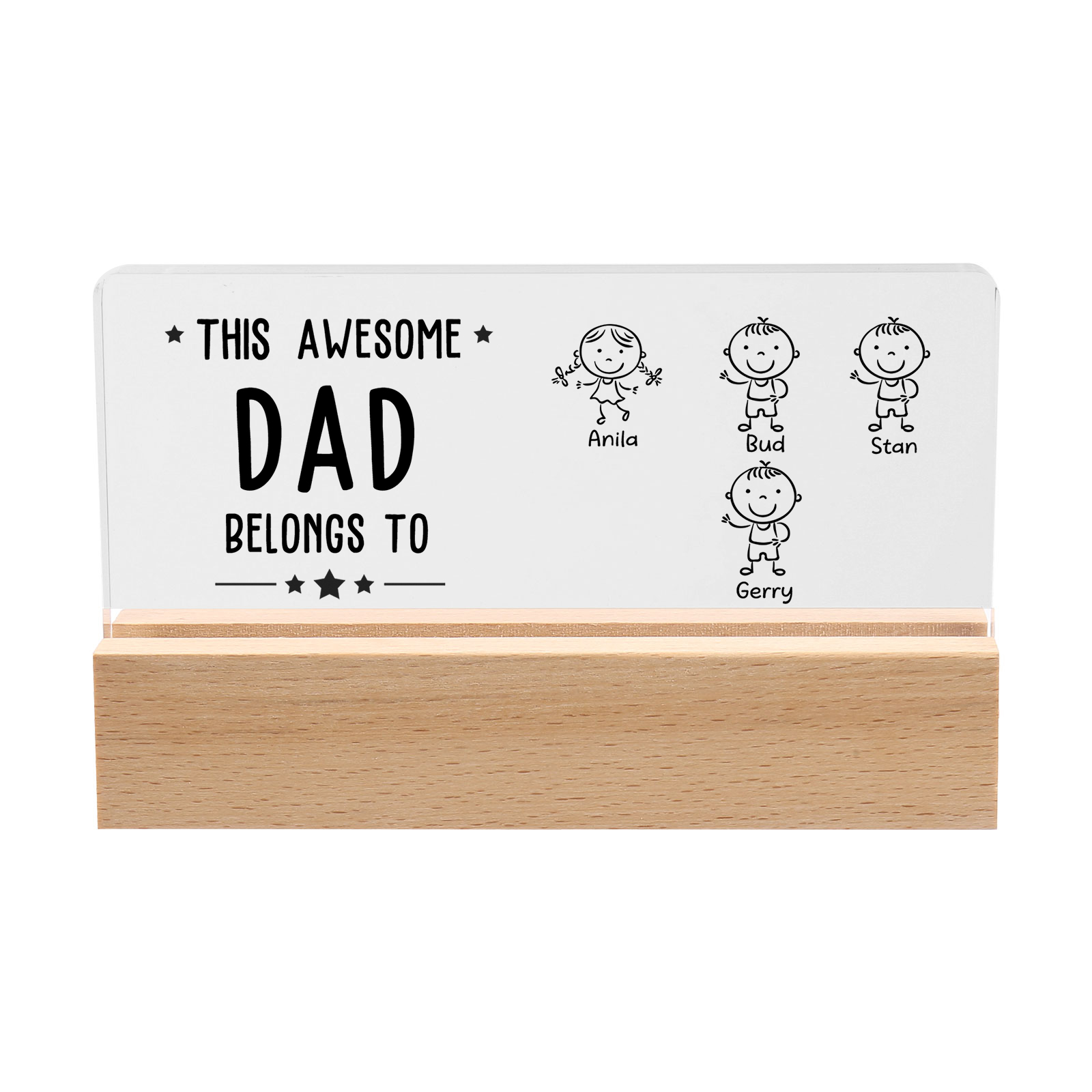 4 Names & Doll Gender - Personalised Lamp -This Awesome Dad  Belongs To - Father's Day Gift for Dad