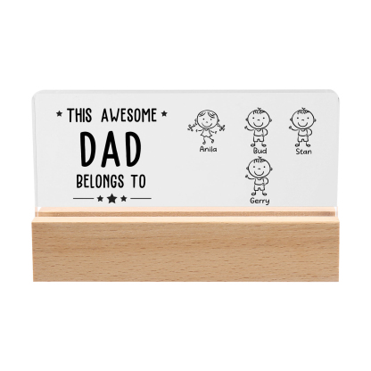 4 Names & Doll Gender - Personalised Lamp -This Awesome Dad  Belongs To - Father's Day Gift for Dad