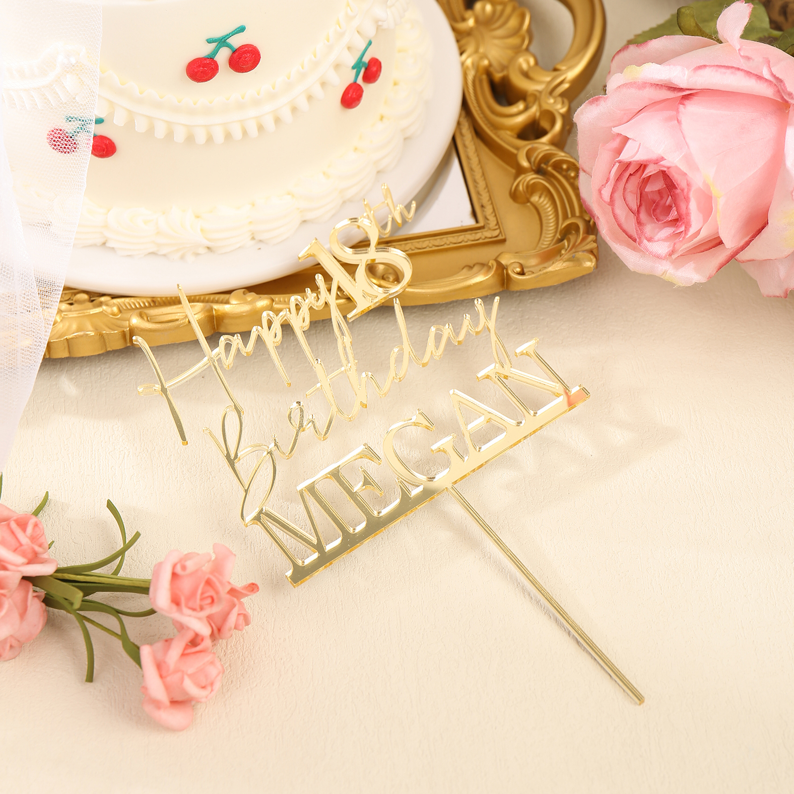 Personalized Custom Text And Name - Happy 18th Birthday Cake Topper For Birthday