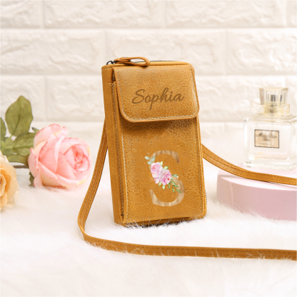 Custom Purse-Personalised Women's Leather Wallet Custom Letter & Name Mobile Phone Wallet Zipper Crossbody Bag