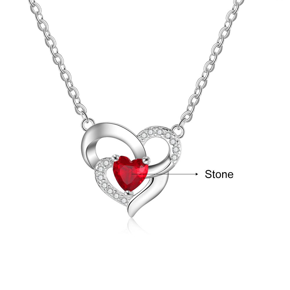 Personalised S925 Silver Women Heart Necklace With 1 Birthstone Engraved Names Gift For Women