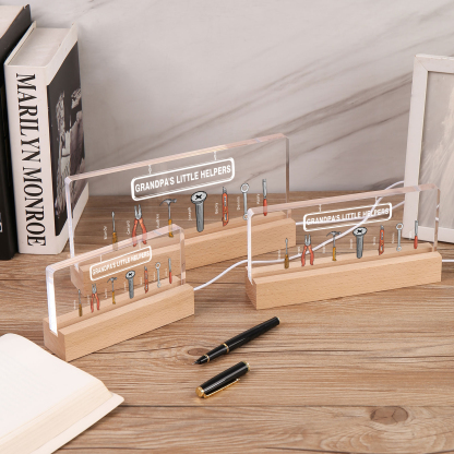 7 Names - Personalised Repair Tool Pattern Table Lamp Customized Text Father's Day Gift for Grandad/Dad