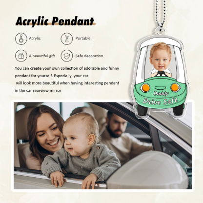 Acrylic Keyring/Decoration Personalised Photo, Name And Text Driving Pattern Pendant For Dad