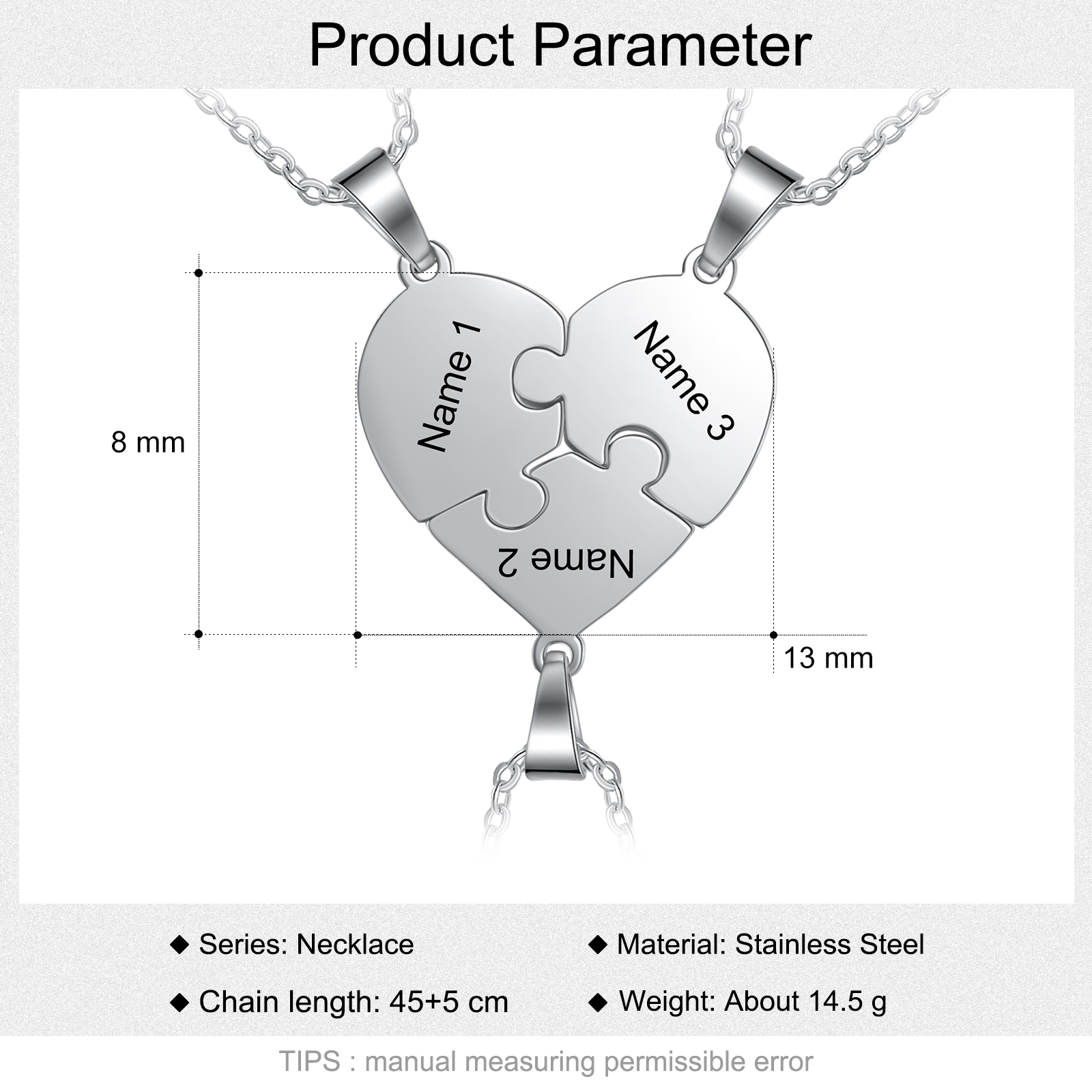 Personalised Heart Puzzle Necklace With 1-8 Names Gifts For Her