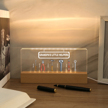 6 Names - Personalised Repair Tool Pattern Table Lamp Customized Text Father's Day Gift for Grandad/Dad