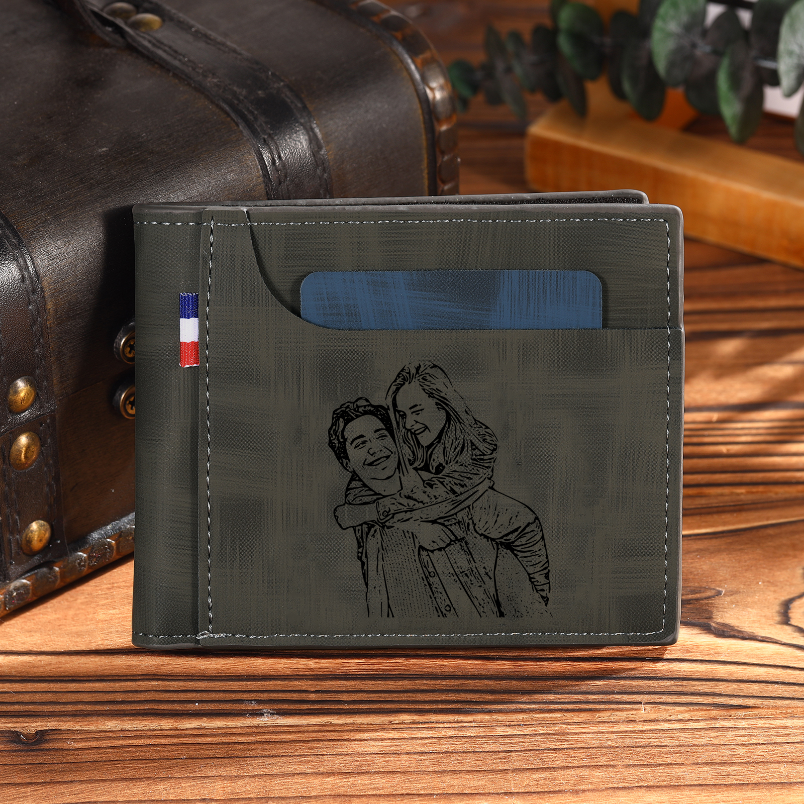 Personalized Custom Photo Leather Men's Wallet Custom Name Folding Wallet for Dad