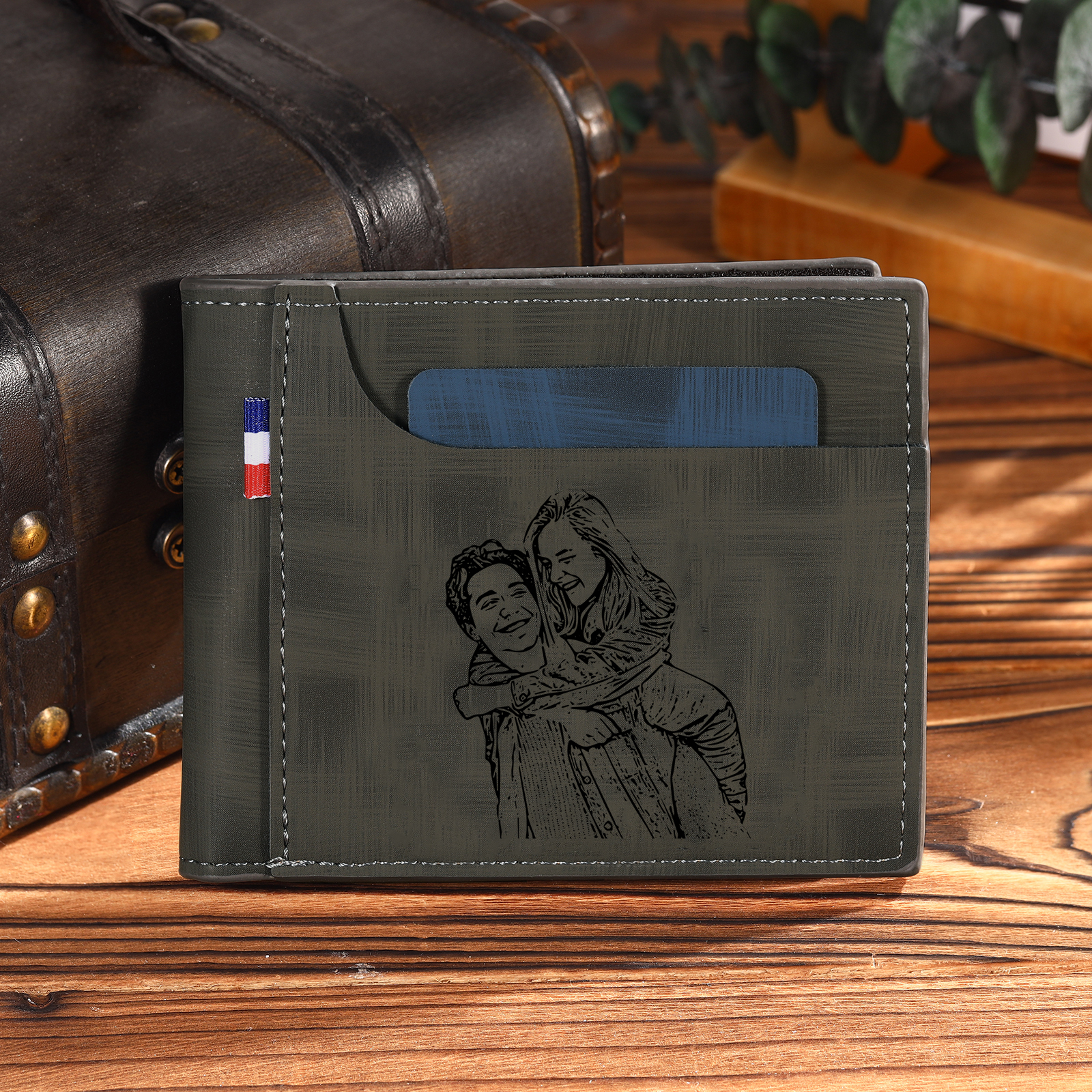 Jessemade UK Personalized Custom Photo Leather Men's Wallet Custom Name Folding Wallet for Dad 21.99 m1