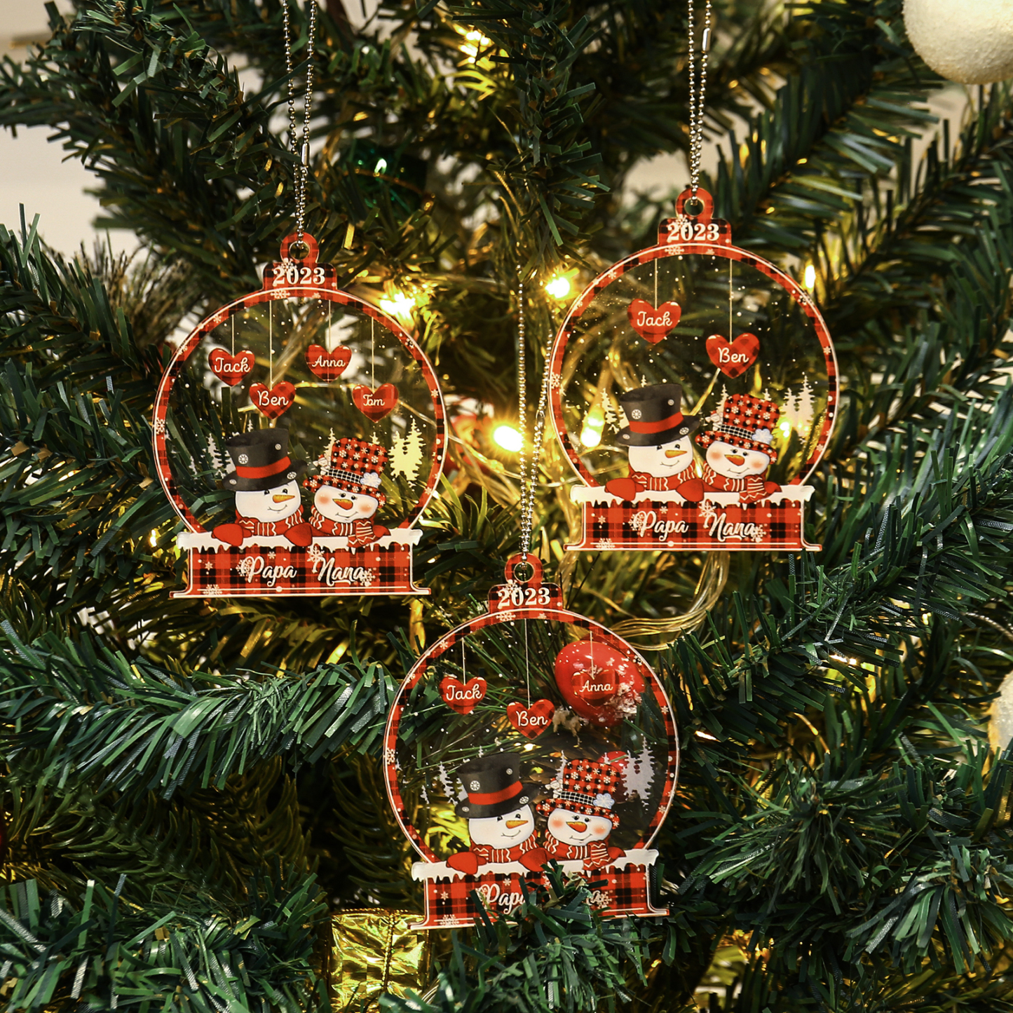 2 Names-Personalised Family Acrylic Christmas Xmas Tree Decoration Ornament-Custom 2 Names And Text Hanging Ornament Gifts For Family