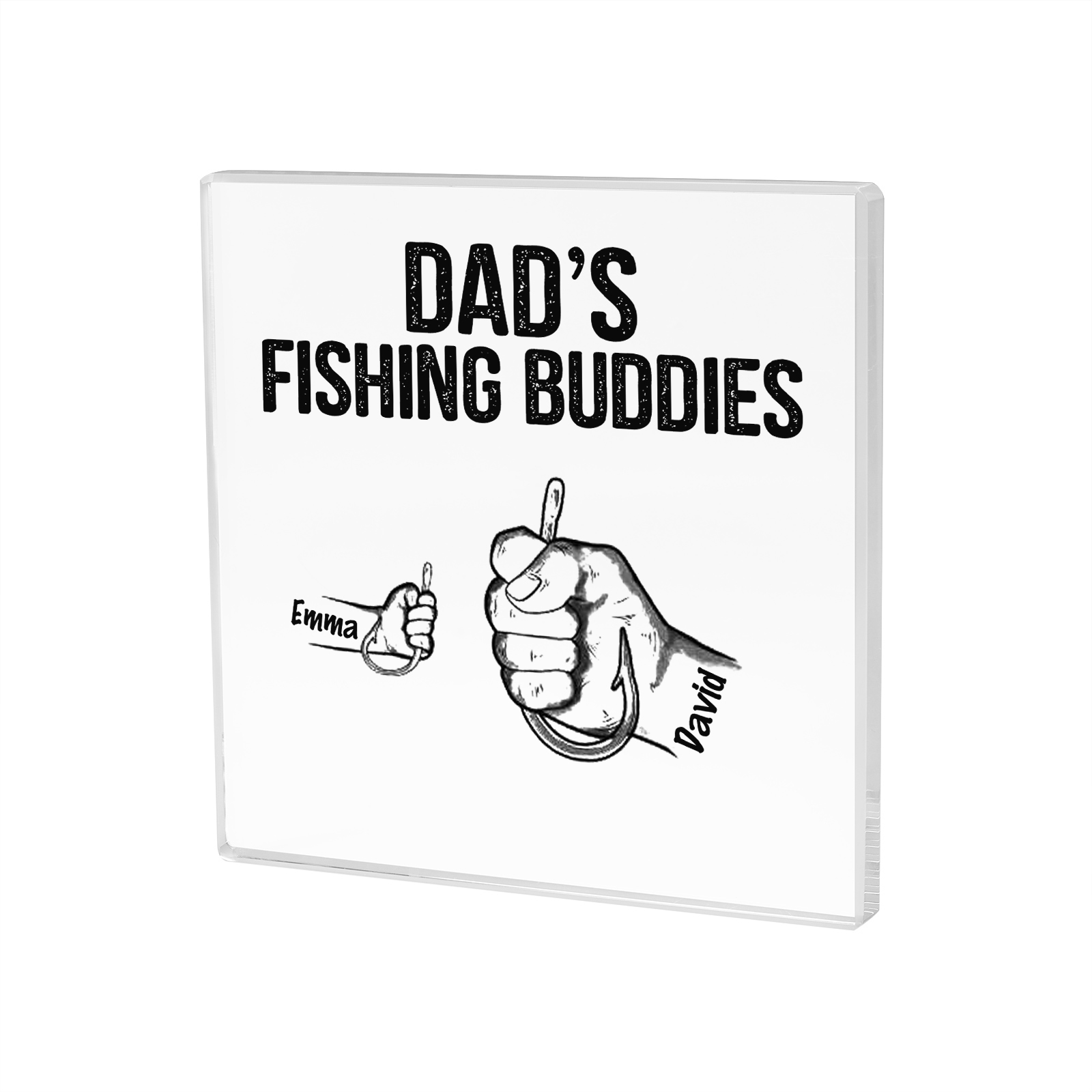 2 Names - Personalised Fishhook Fist Bump Pattern Family Acrylic Keepsake Customized Name Acrylic Home Decor Gift for Dad