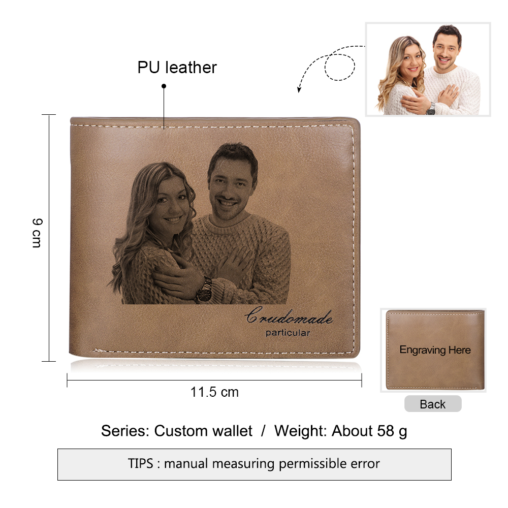 Personalised Leather Wallet Engraved Photo Short Wallet Gifts For Men