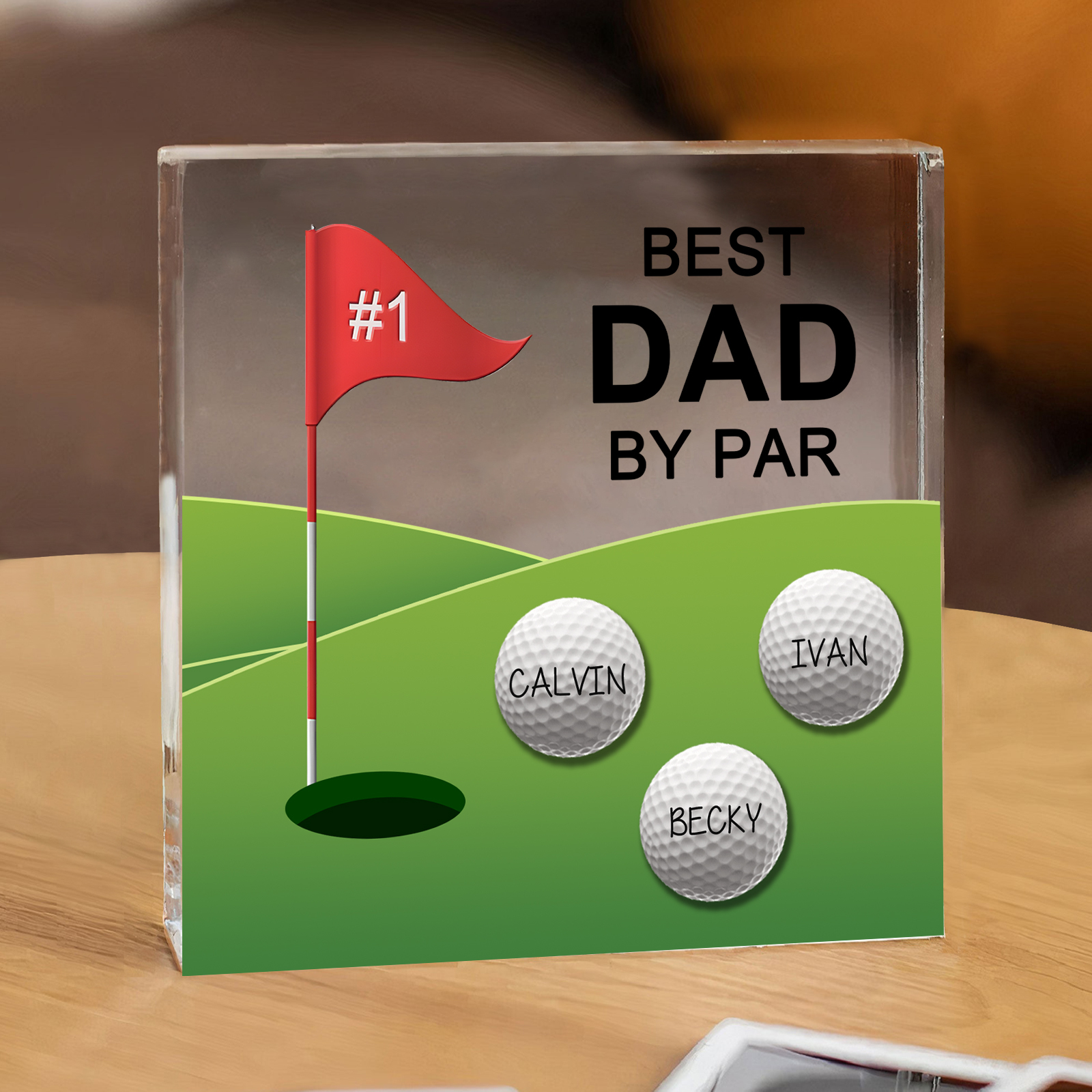 3 Names - Personalised Name and Text Acrylic Decor - Best Dad By Par - Father's Day Gift for Dad
