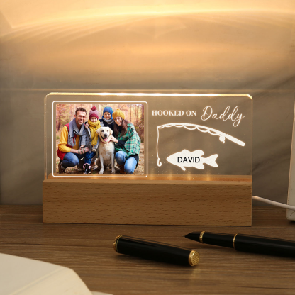 1 Name - Personalised Photo Fishing Pattern Desk Lamp Father's Day Gift For Dad