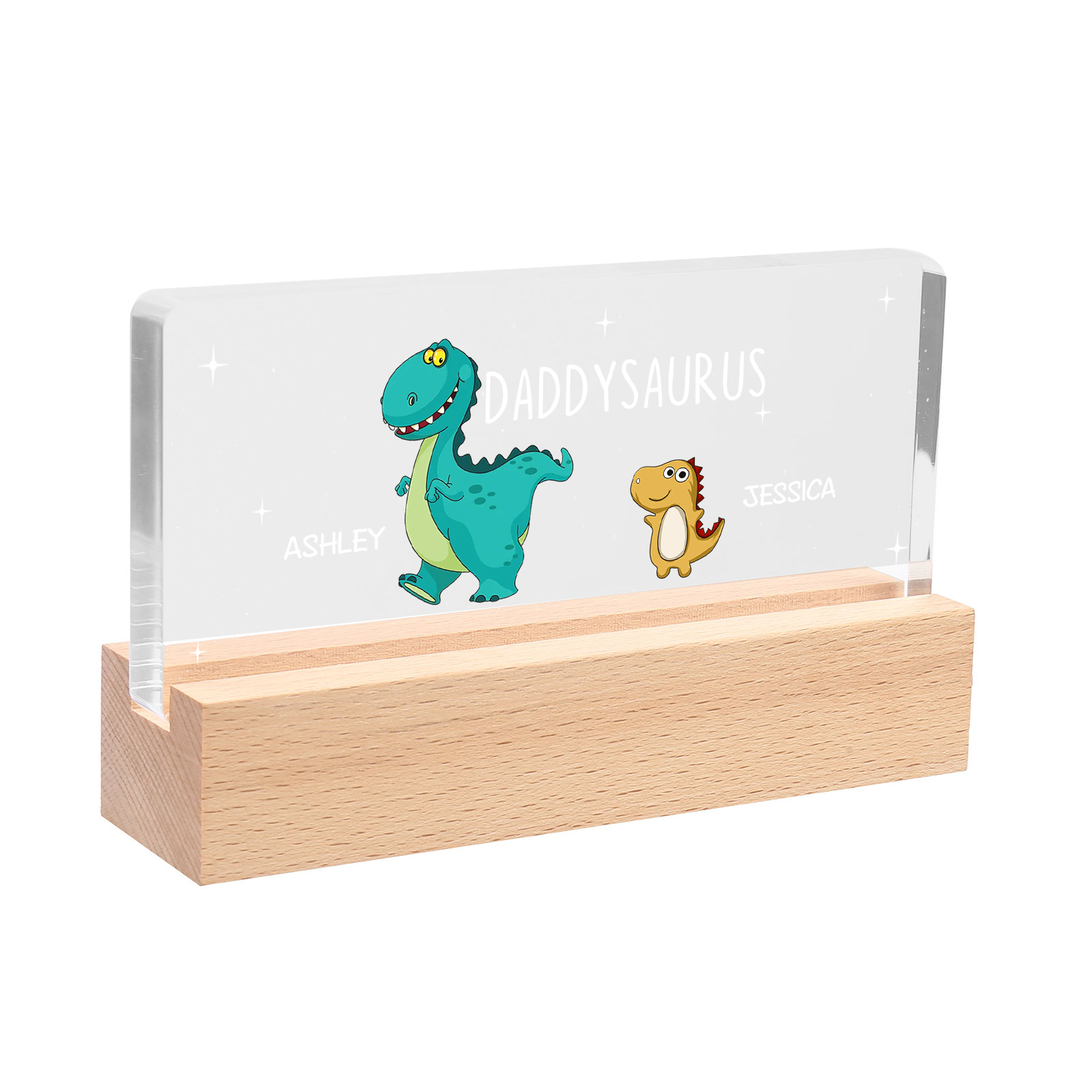2 Names - Personalised Cute Dinosaur Pattern Beautiful Table Lamp Father's Day Gift for Dad