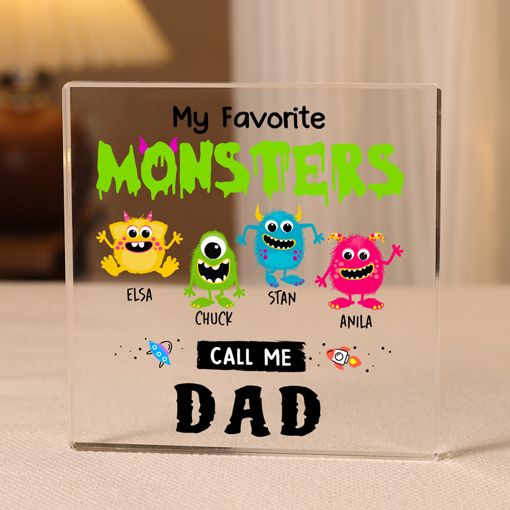 4 Names - Personalised Monster and Shit Style Custom Name Acrylic Ornament Father's Day Gift for Dad