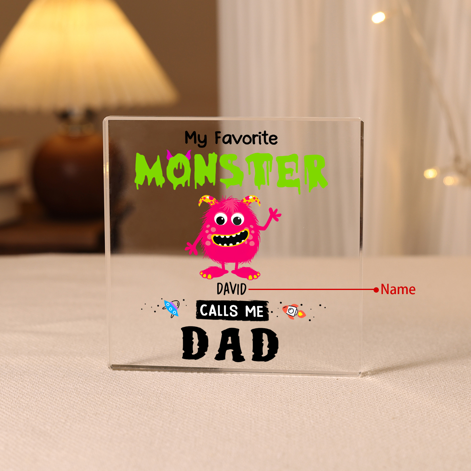 1 Name - Personalised Monster and Shit Style Custom Name Acrylic Ornament Father's Day Gift for Dad