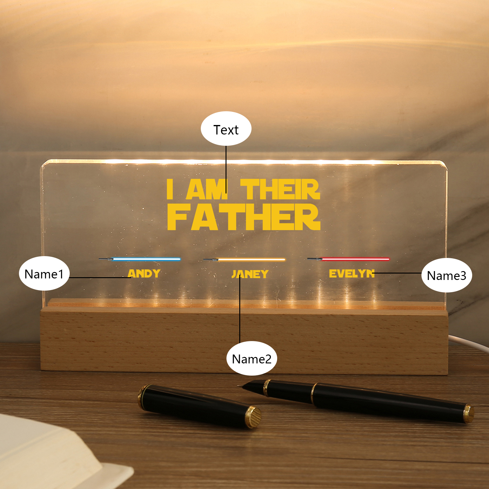 3 Names-Personalised Star Wars Logo Table Lamp-I am their dad-Father's Day Gift For Dad