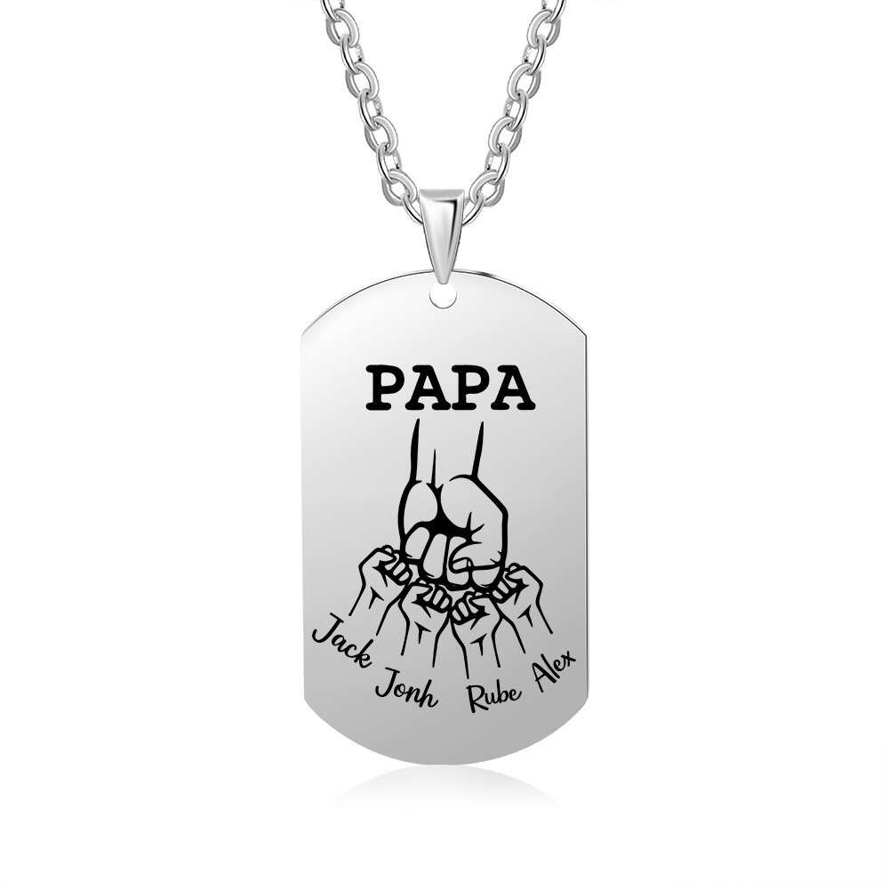 Personalised Fist Bump Necklace with 4 Kids' Names Custom Photo Necklace For Father