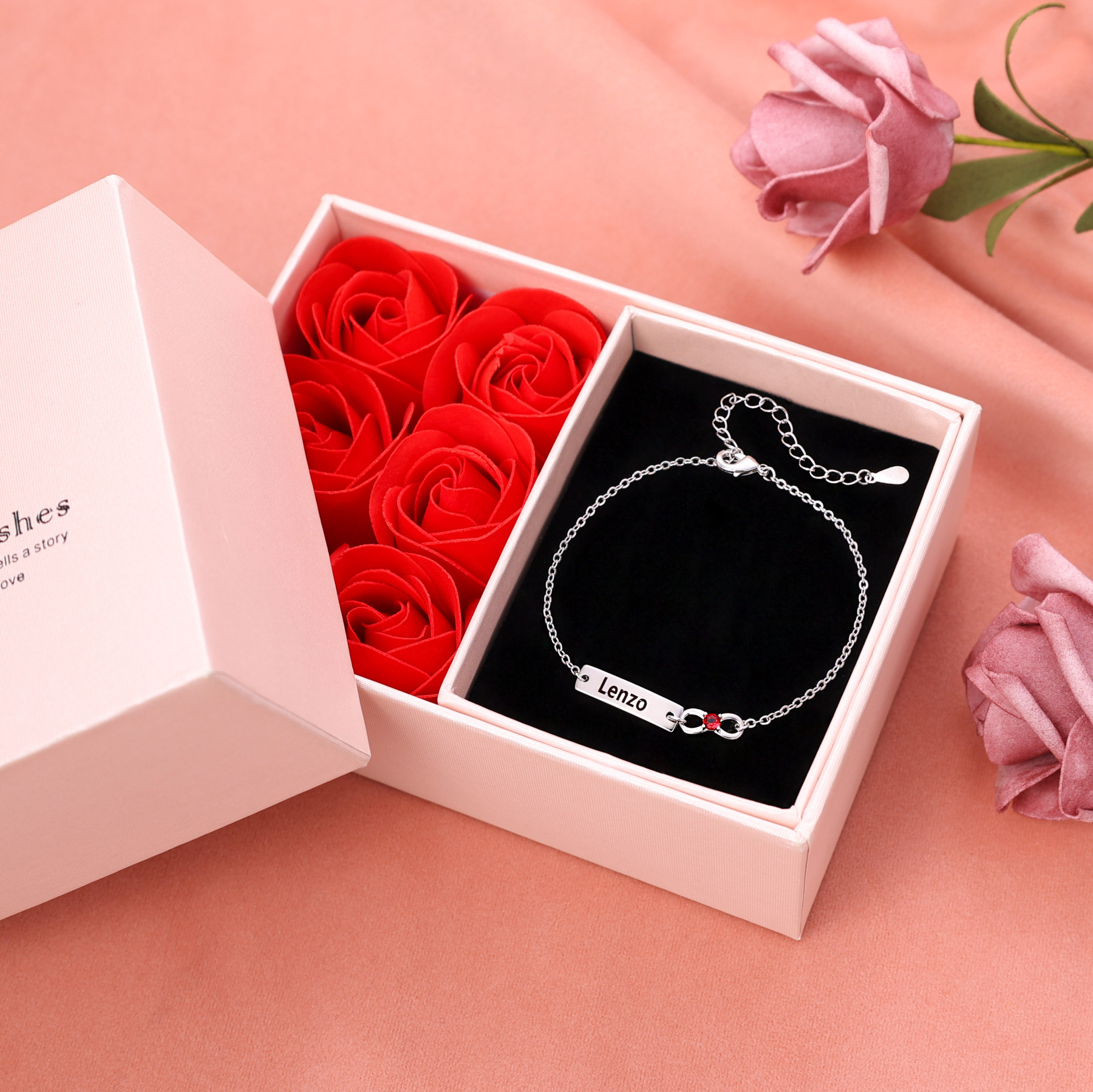 1 Name-Personalised Infinity Bracelet With Rose Gifft Box, Custom Bracelet With 1 Birthstone Engraved Names Bracelet Gift For Women