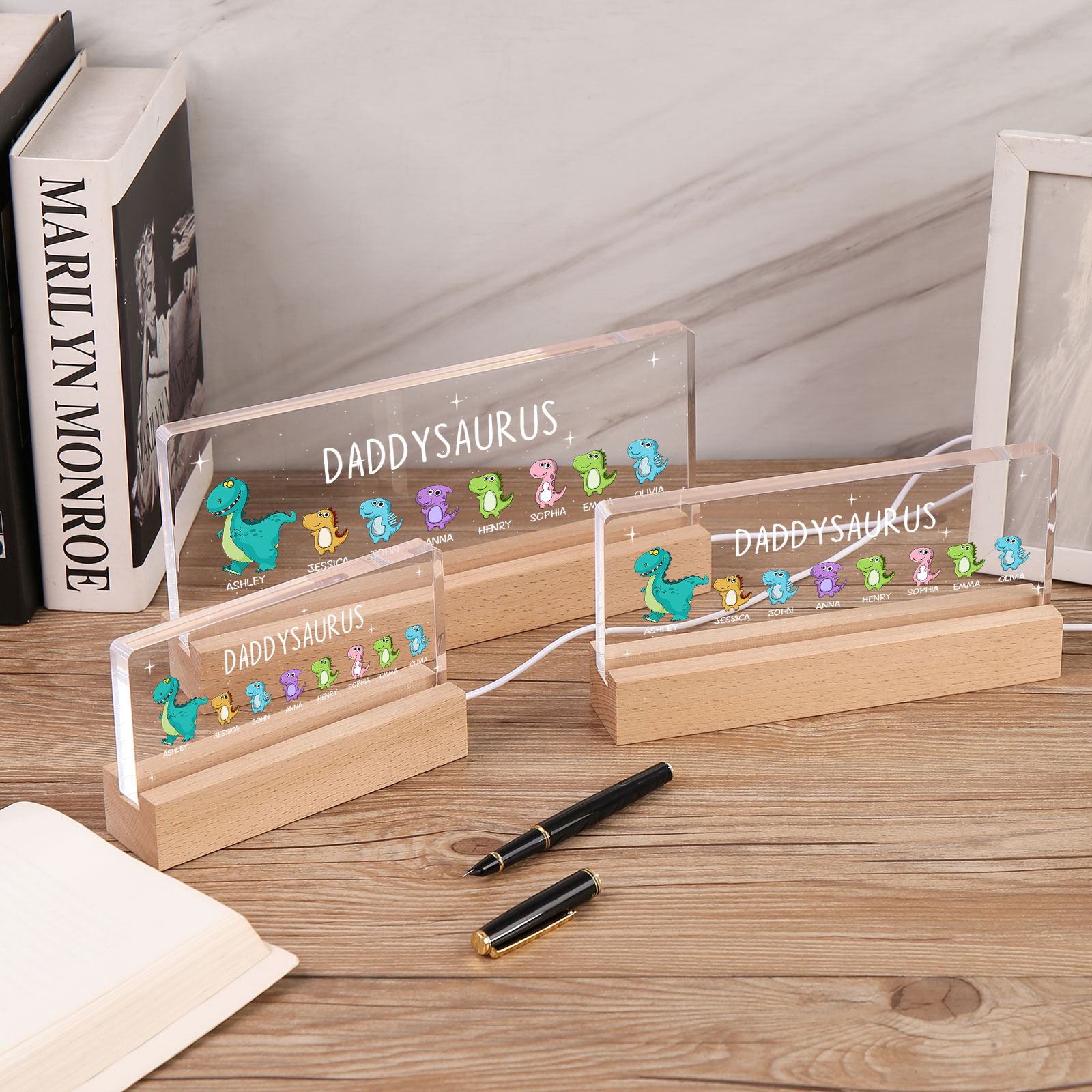 8 Names - Personalised Cute Dinosaur Pattern Beautiful Table Lamp Father's Day Gift for Dad