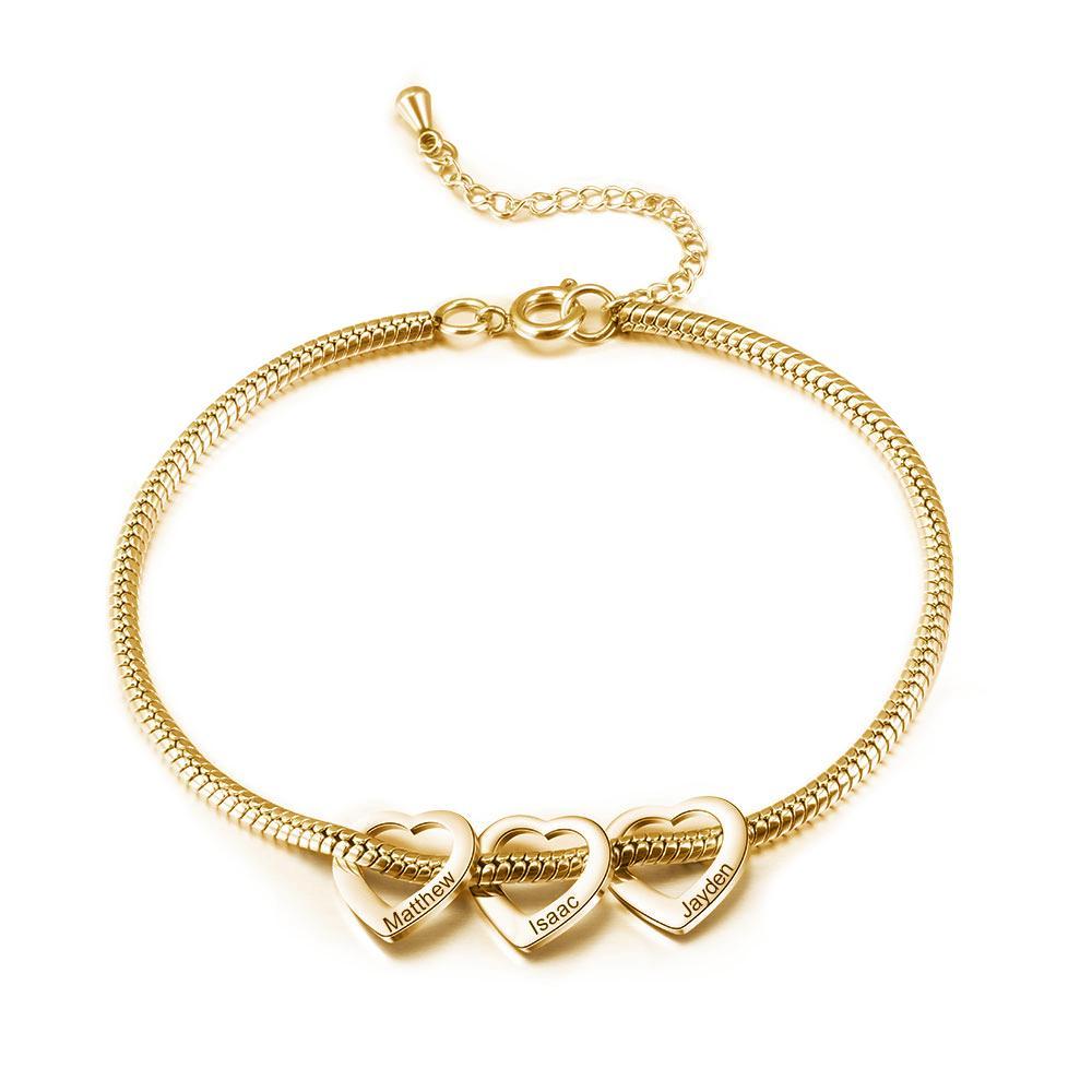Personalized Love Anklet with 3 Heart Charms Engraved Name Anklet Gifts for Her