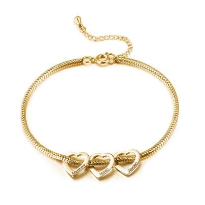 Personalized Love Anklet with 3 Heart Charms Engraved Name Anklet Gifts for Her